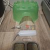 Included supplies (large plastic hide, water feeders, plastic food bowl)